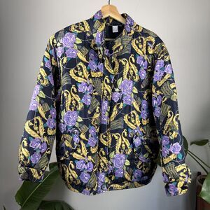 Vintage 90s Silk Novelty Quilted Baroque Floral Bomber Jacket – Anna & Frank L